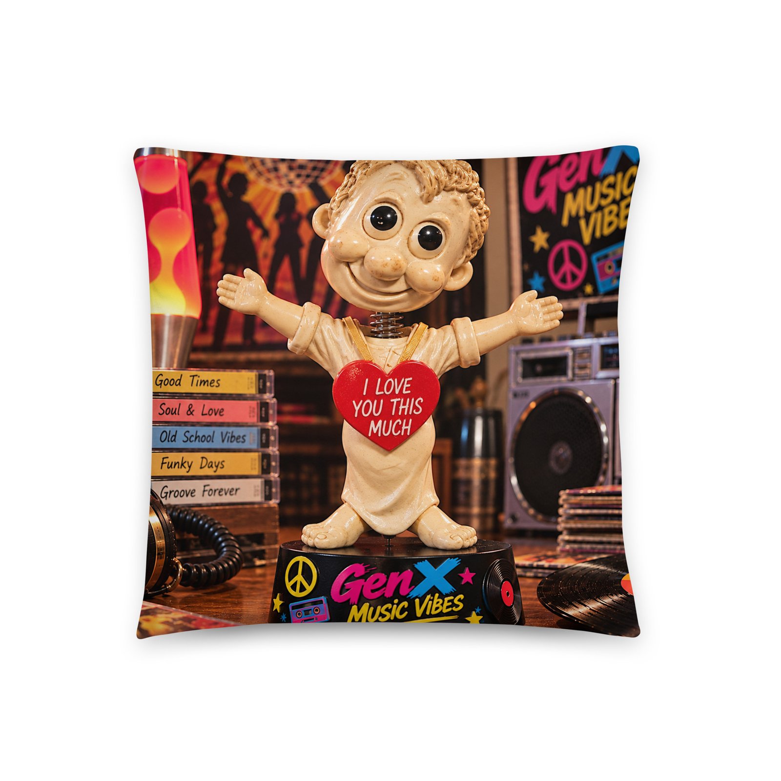 Gen X Music Vibes – Flower Power Groove Limited Edition Bobblehead Pillow / RockAteeWear - Image 7