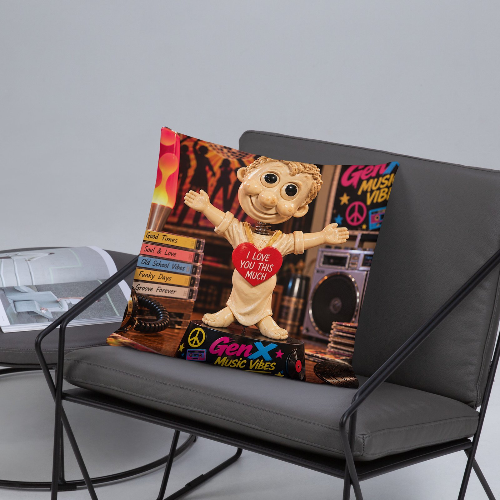 Gen X Music Vibes – Peace & Harmony Festival Limited Edition Bobblehead Pillow / RockAteeWear - Image 17