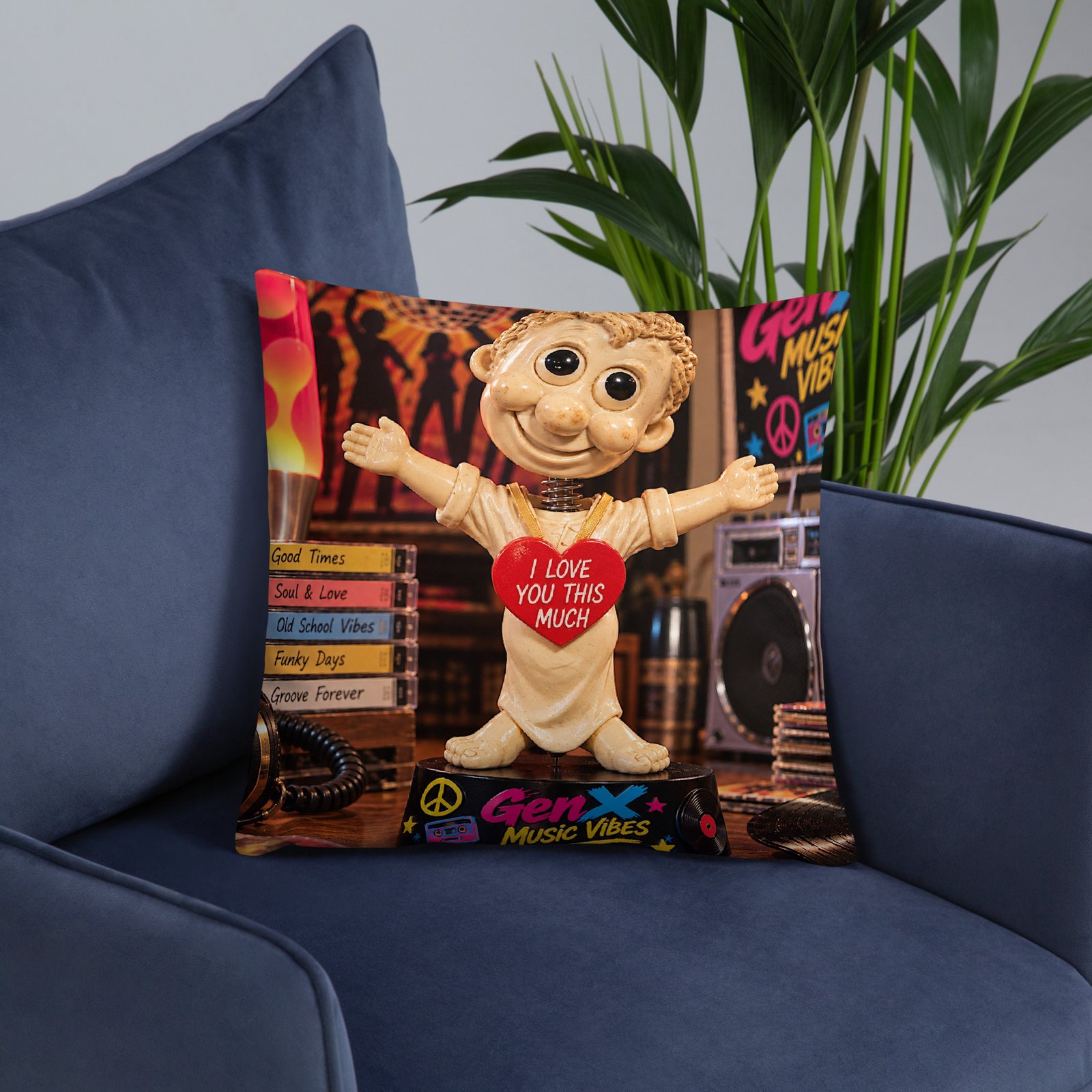 Gen X Music Vibes – Peace & Harmony Festival Limited Edition Bobblehead Pillow / RockAteeWear - Image 18