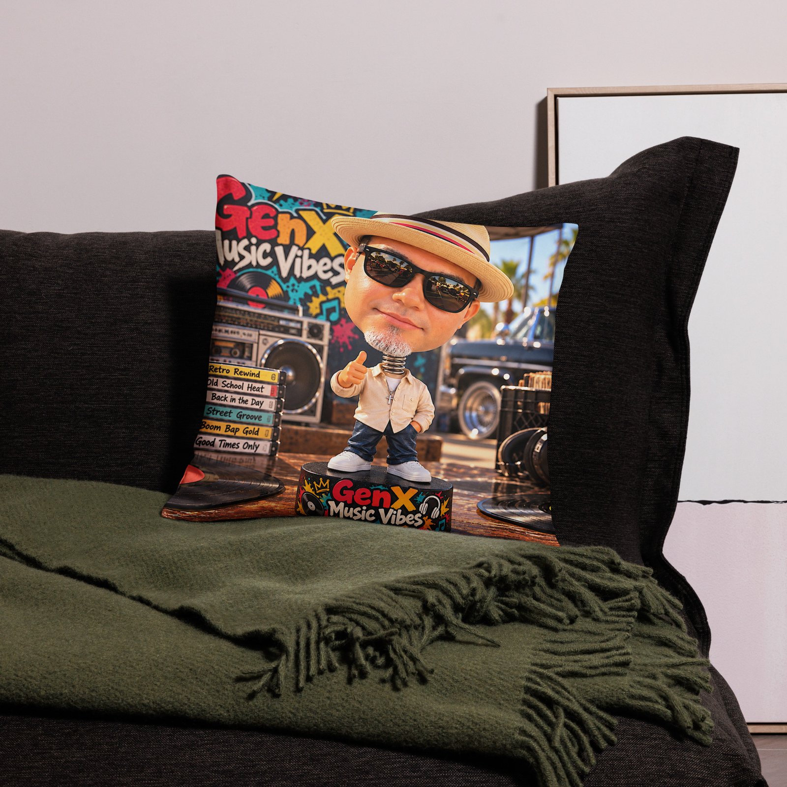 Gen X Music Vibes – Old School DJ Cool Limited Edition Bobblehead Pillow / RockAteeWear - Image 5