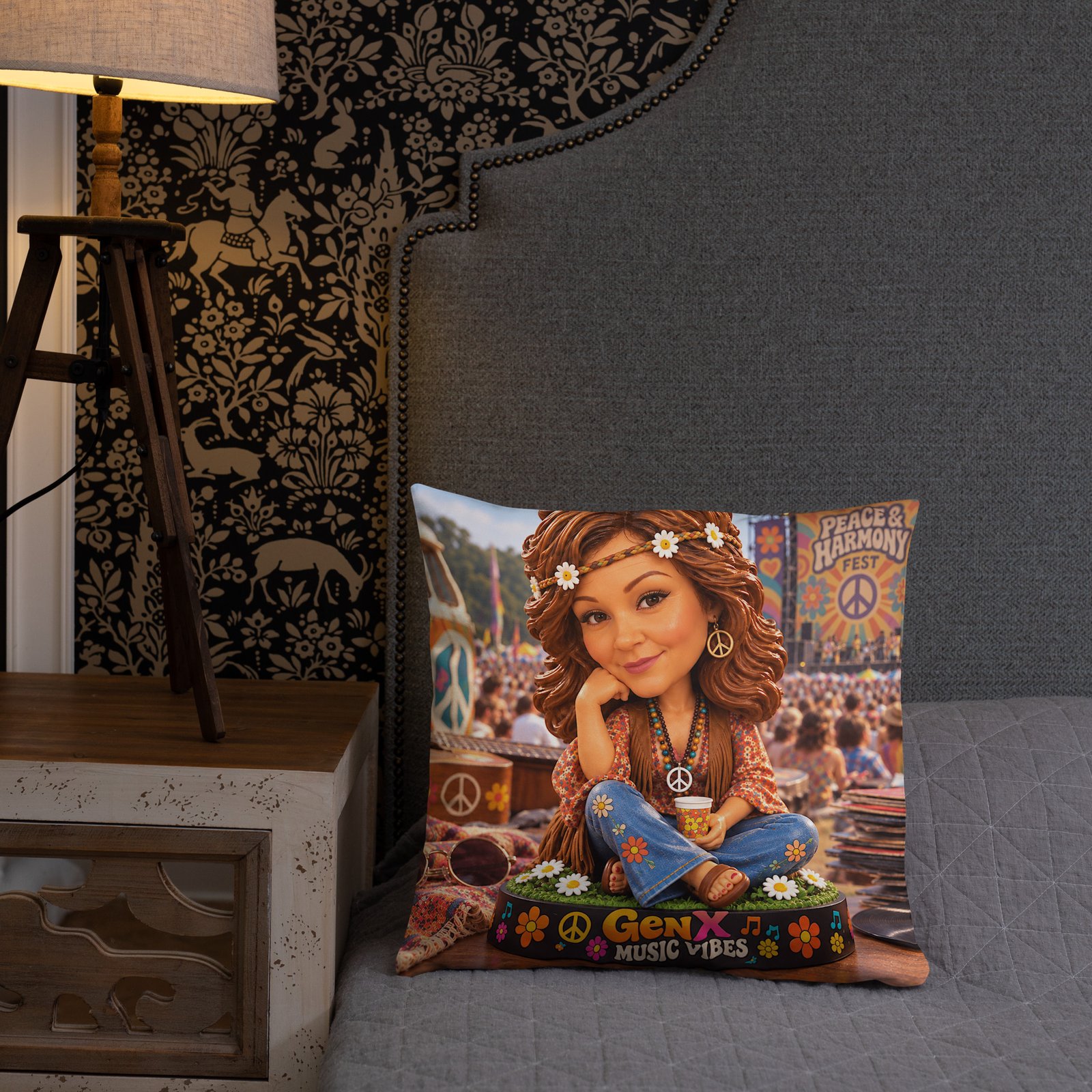 Gen X Music Vibes – Peace & Harmony Festival Limited Edition Bobblehead Pillow / RockAteeWear - Image 8