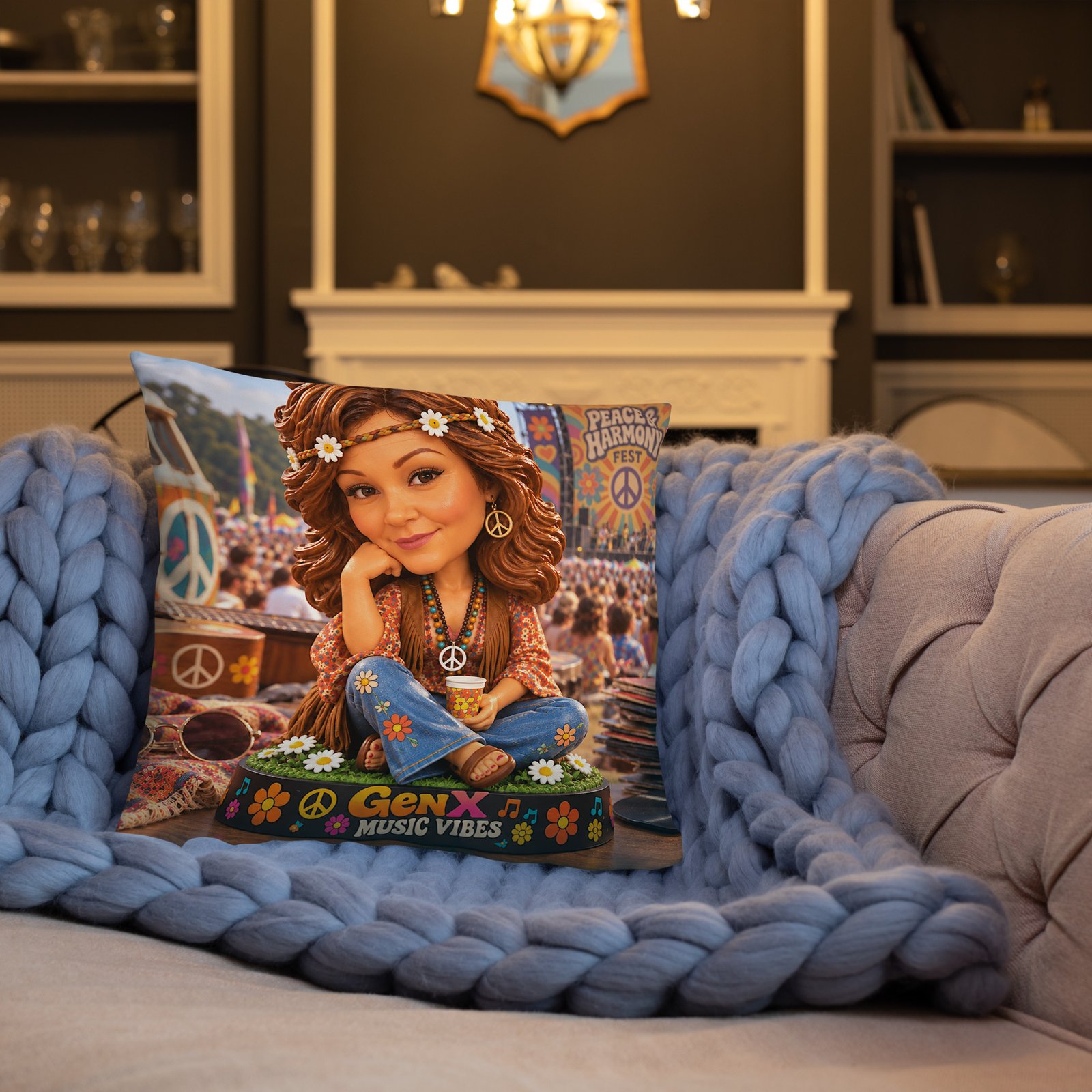 Gen X Music Vibes – Peace & Harmony Festival Limited Edition Bobblehead Pillow / RockAteeWear - Image 9