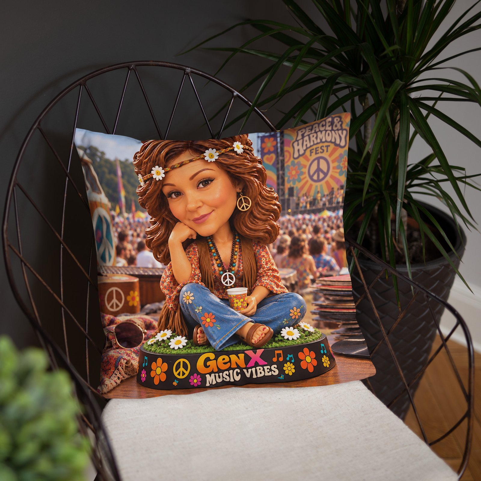 Gen X Music Vibes – Peace & Harmony Festival Limited Edition Bobblehead Pillow / RockAteeWear - Image 10