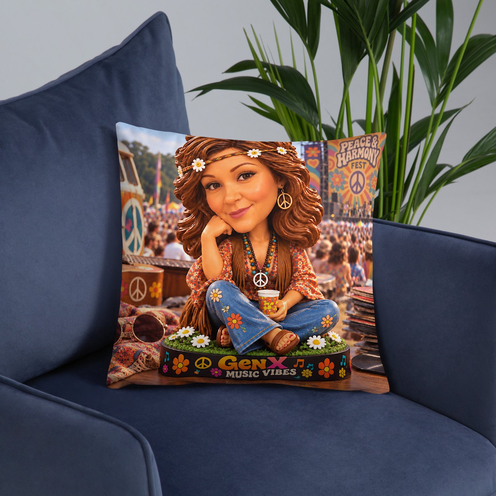 Gen X Music Vibes – Peace & Harmony Festival Limited Edition Bobblehead Pillow / RockAteeWear - Image 12