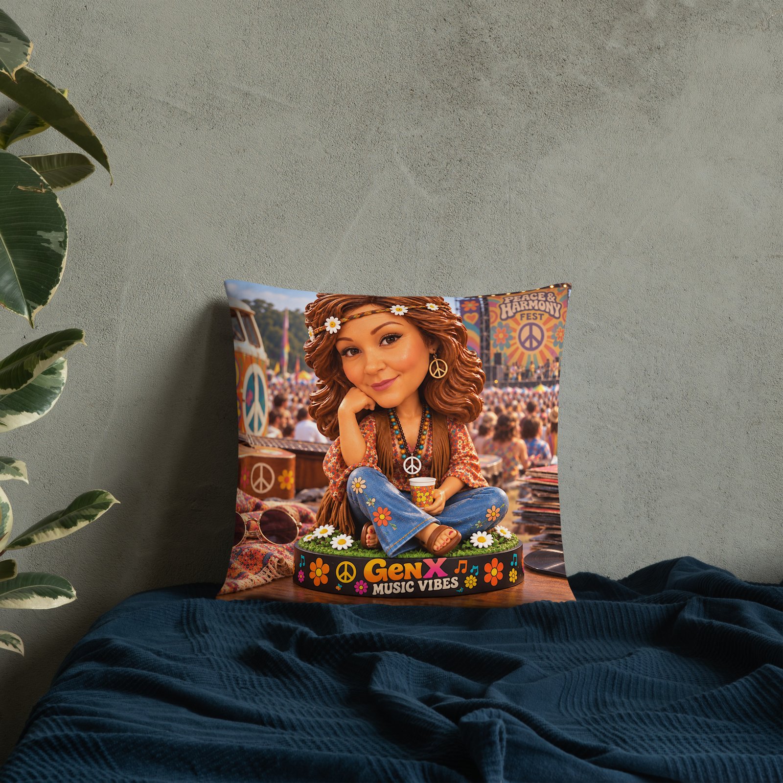 Gen X Music Vibes – Peace & Harmony Festival Limited Edition Bobblehead Pillow / RockAteeWear - Image 5