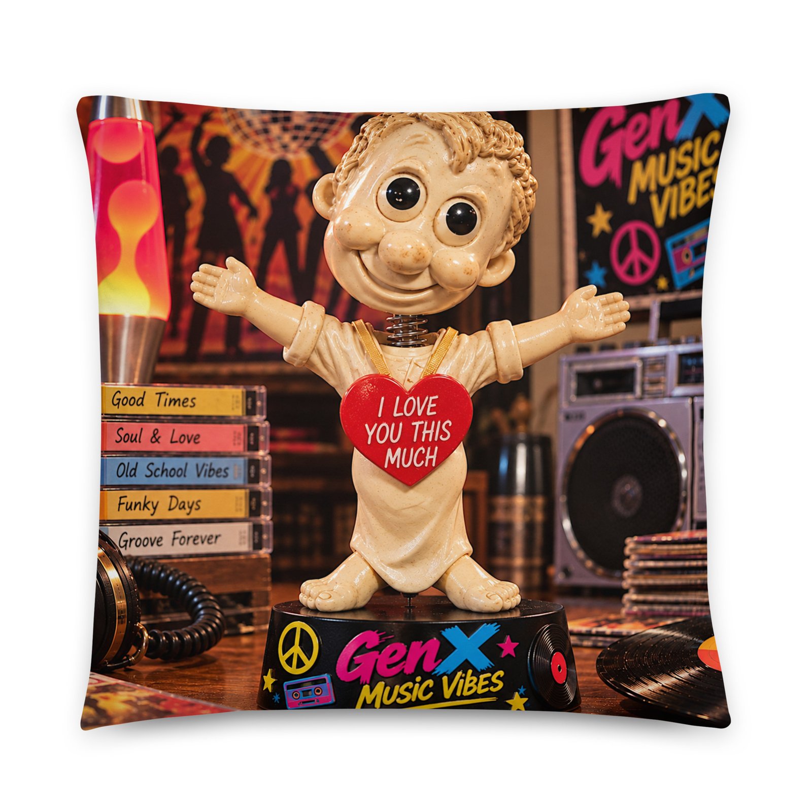 Gen X Music Vibes – Flower Power Groove Limited Edition Bobblehead Pillow / RockAteeWear - Image 8