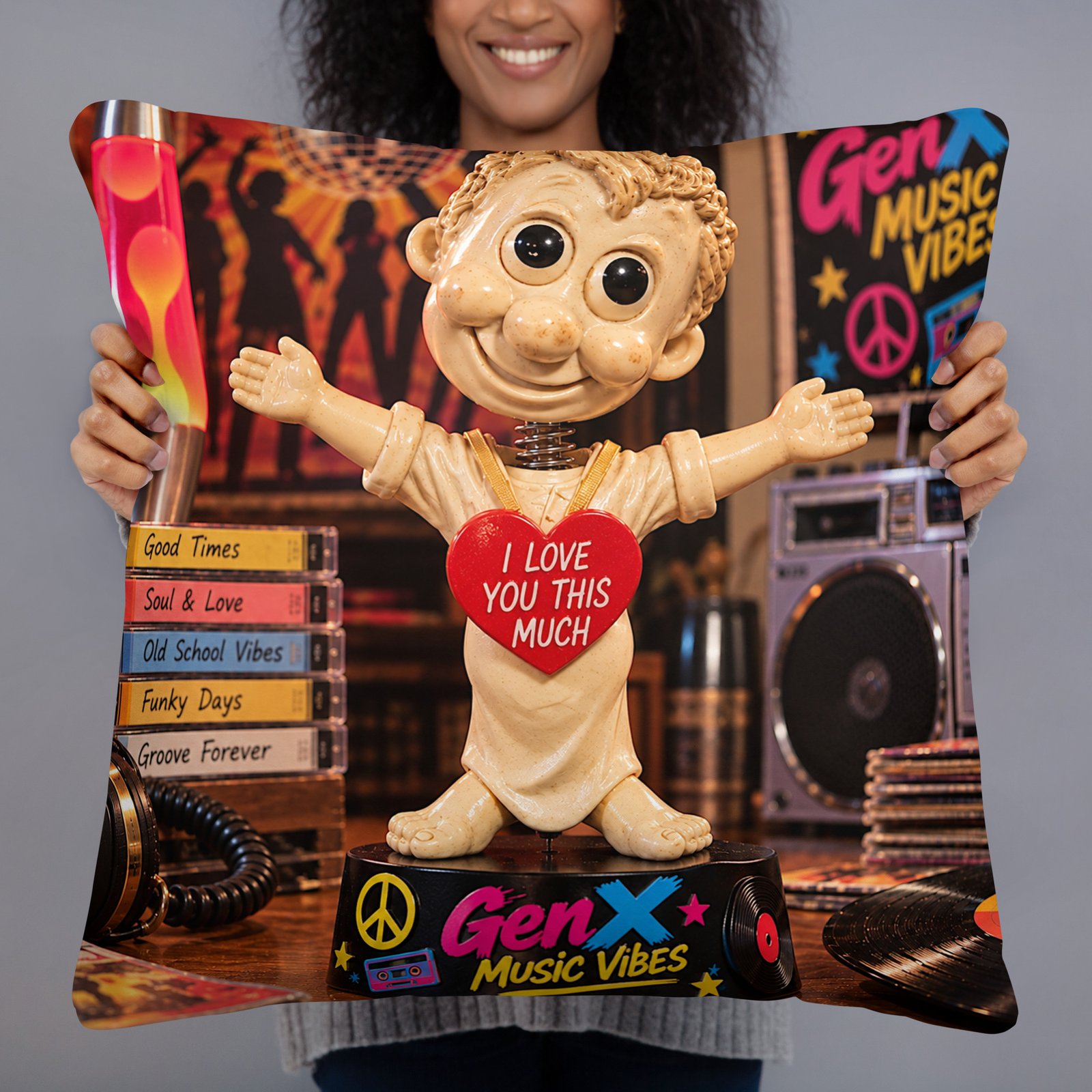 Gen X Music Vibes – Little Rock Stars Limited Edition Bobblehead Pillow / RockAteeWear - Image 4
