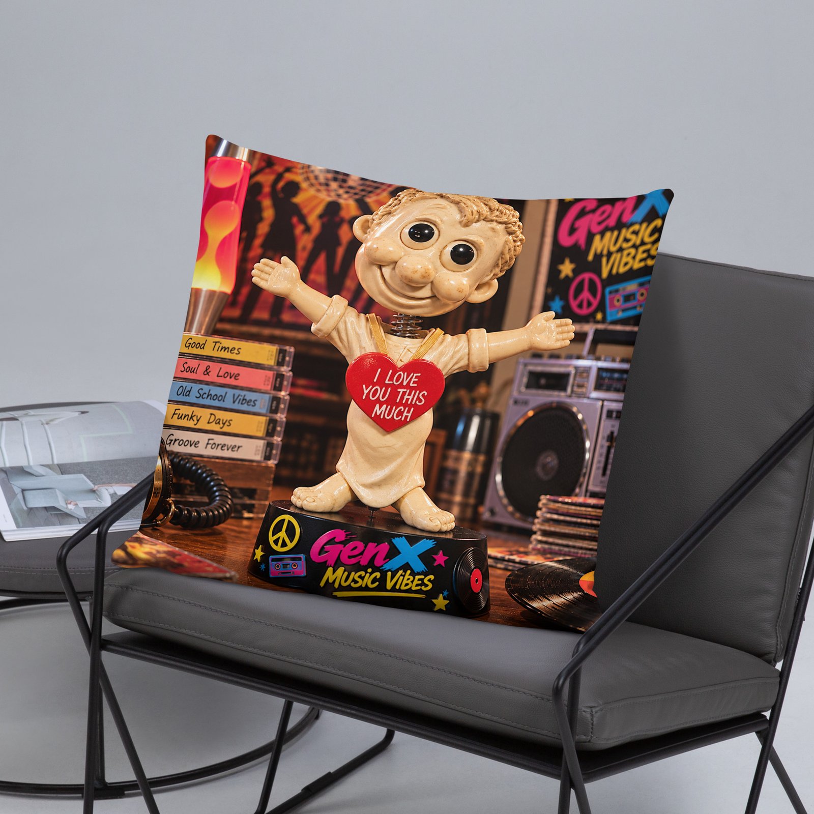 Gen X Music Vibes – Peace & Harmony Festival Limited Edition Bobblehead Pillow / RockAteeWear - Image 29