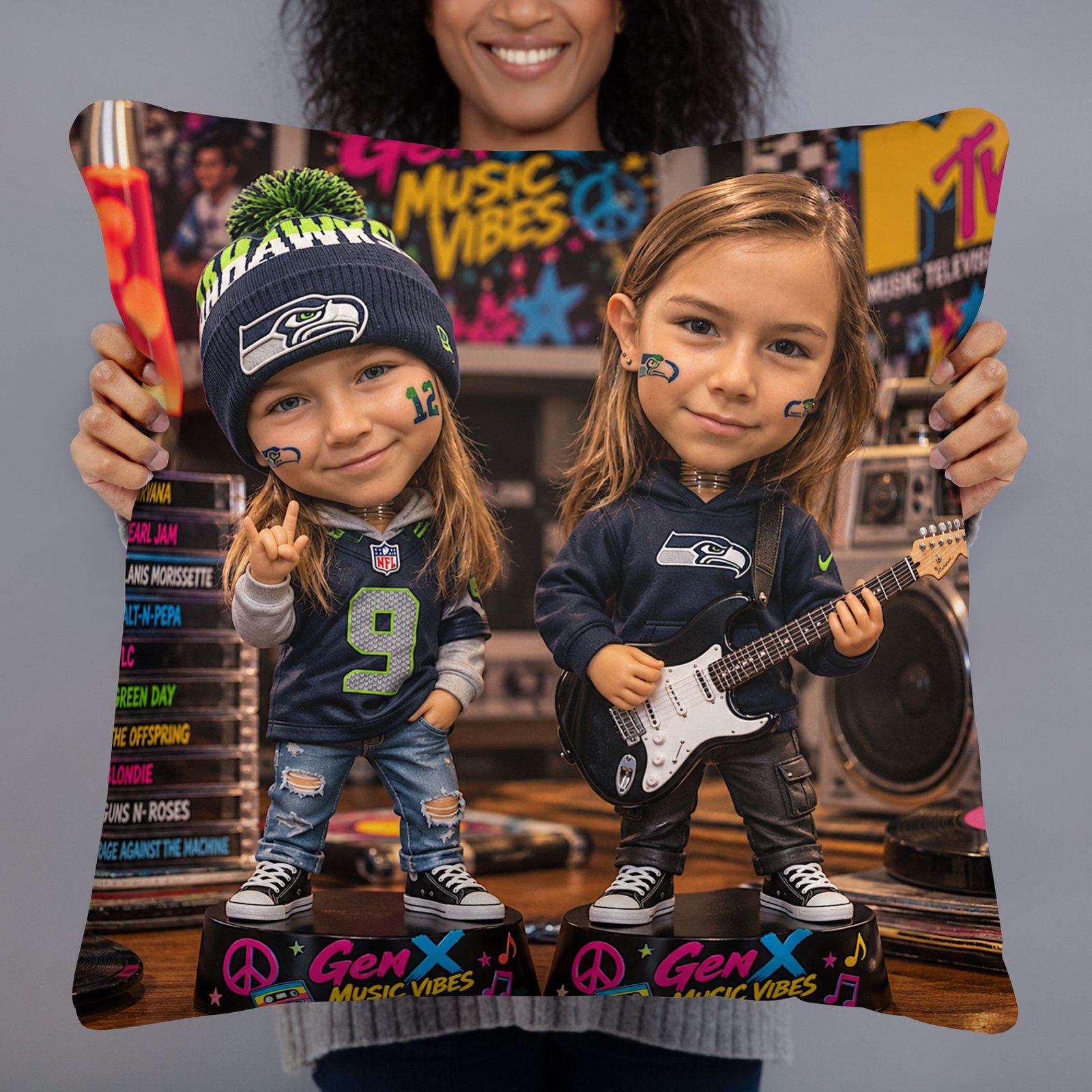 GenX Music Vibes Presents: Sisters Rock – Double the Sass, Double the Class! – Limited Edition Bobblehead Pillow / RockAteeWear - Image 3