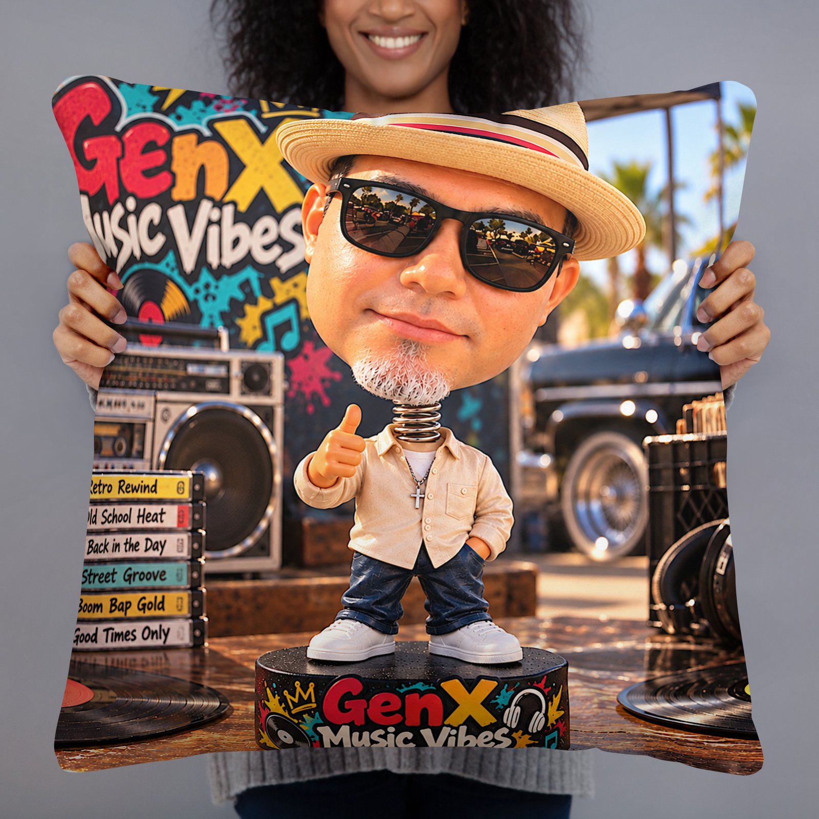 Gen X Music Vibes – Old School DJ Cool Limited Edition Bobblehead Pillow / RockAteeWear