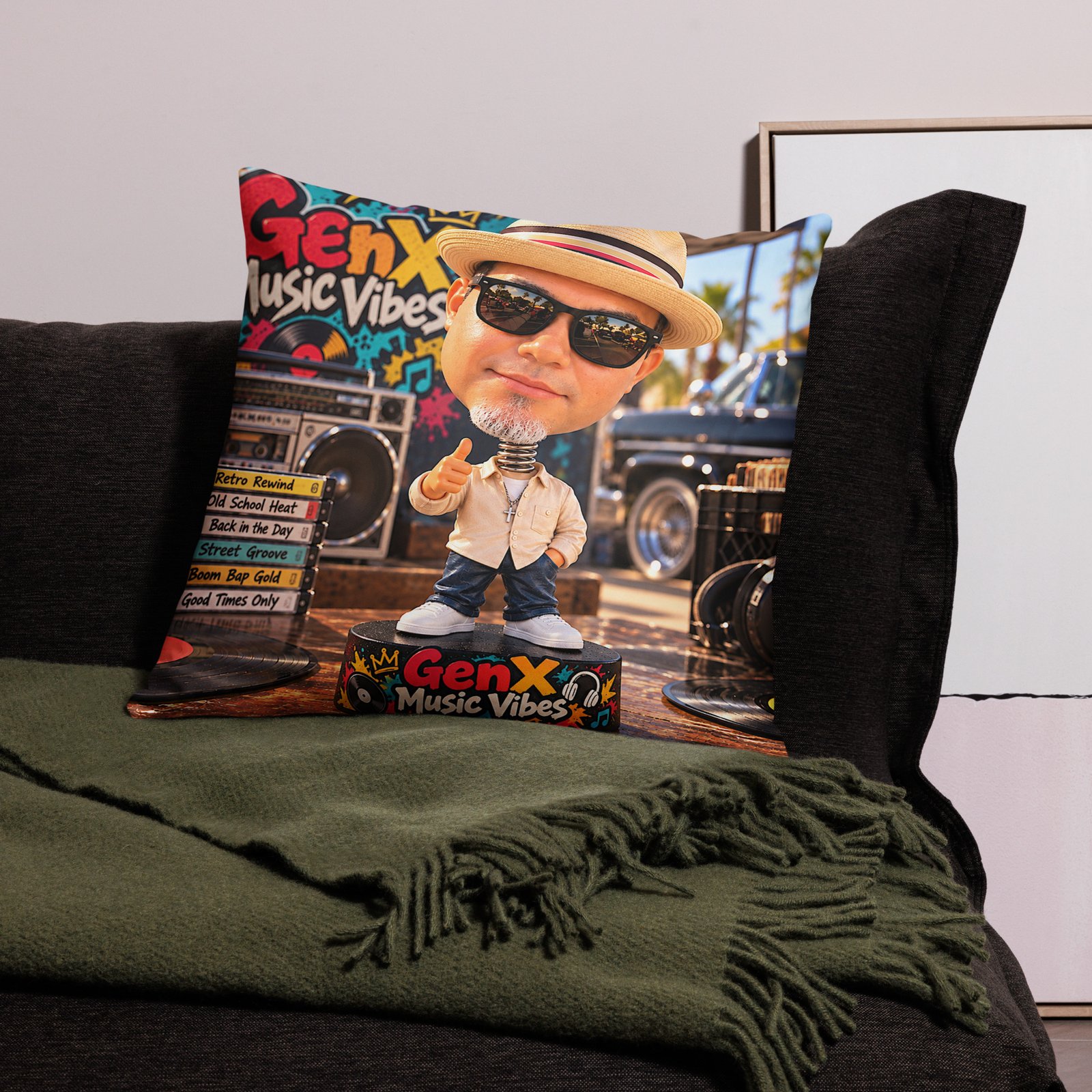 Gen X Music Vibes – Old School DJ Cool Limited Edition Bobblehead Pillow / RockAteeWear - Image 7
