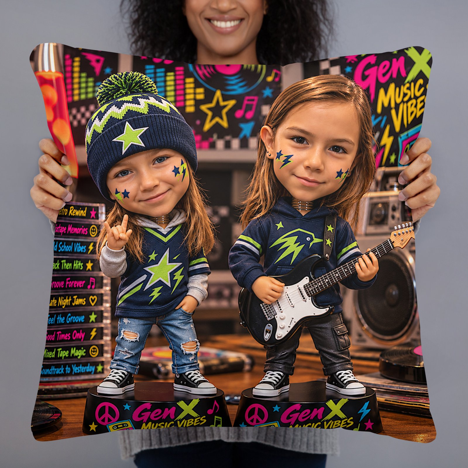 Gen X Music Vibes – Little Rock Stars Limited Edition Bobblehead Pillow / RockAteeWear