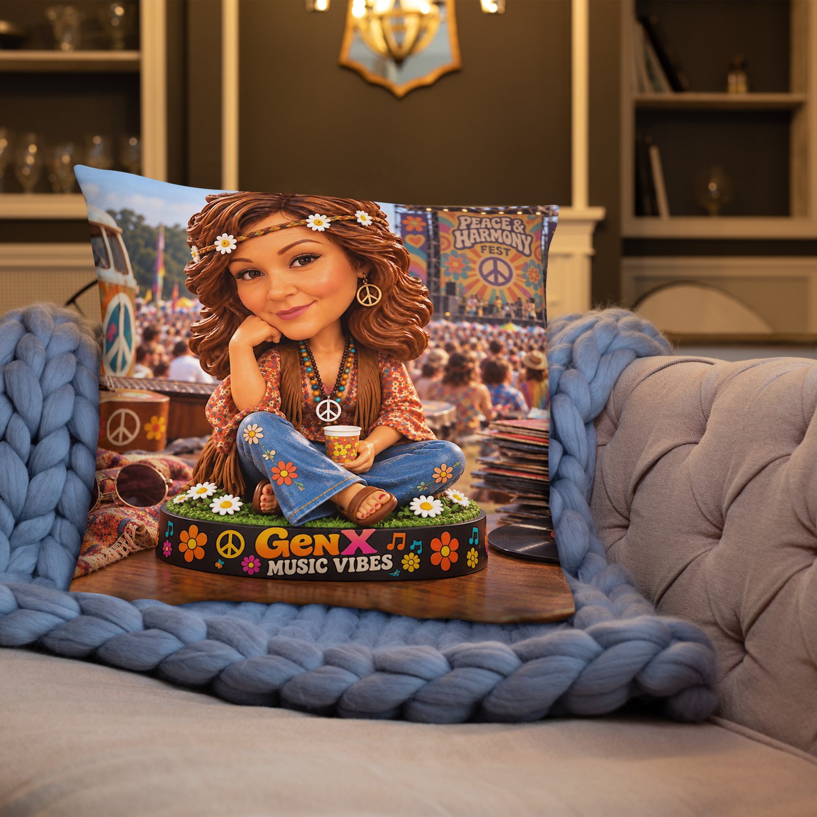 Gen X Music Vibes – Peace & Harmony Festival Limited Edition Bobblehead Pillow / RockAteeWear - Image 21