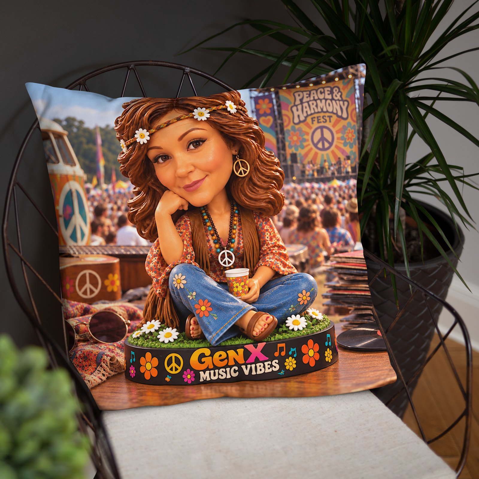 Gen X Music Vibes – Peace & Harmony Festival Limited Edition Bobblehead Pillow / RockAteeWear - Image 22