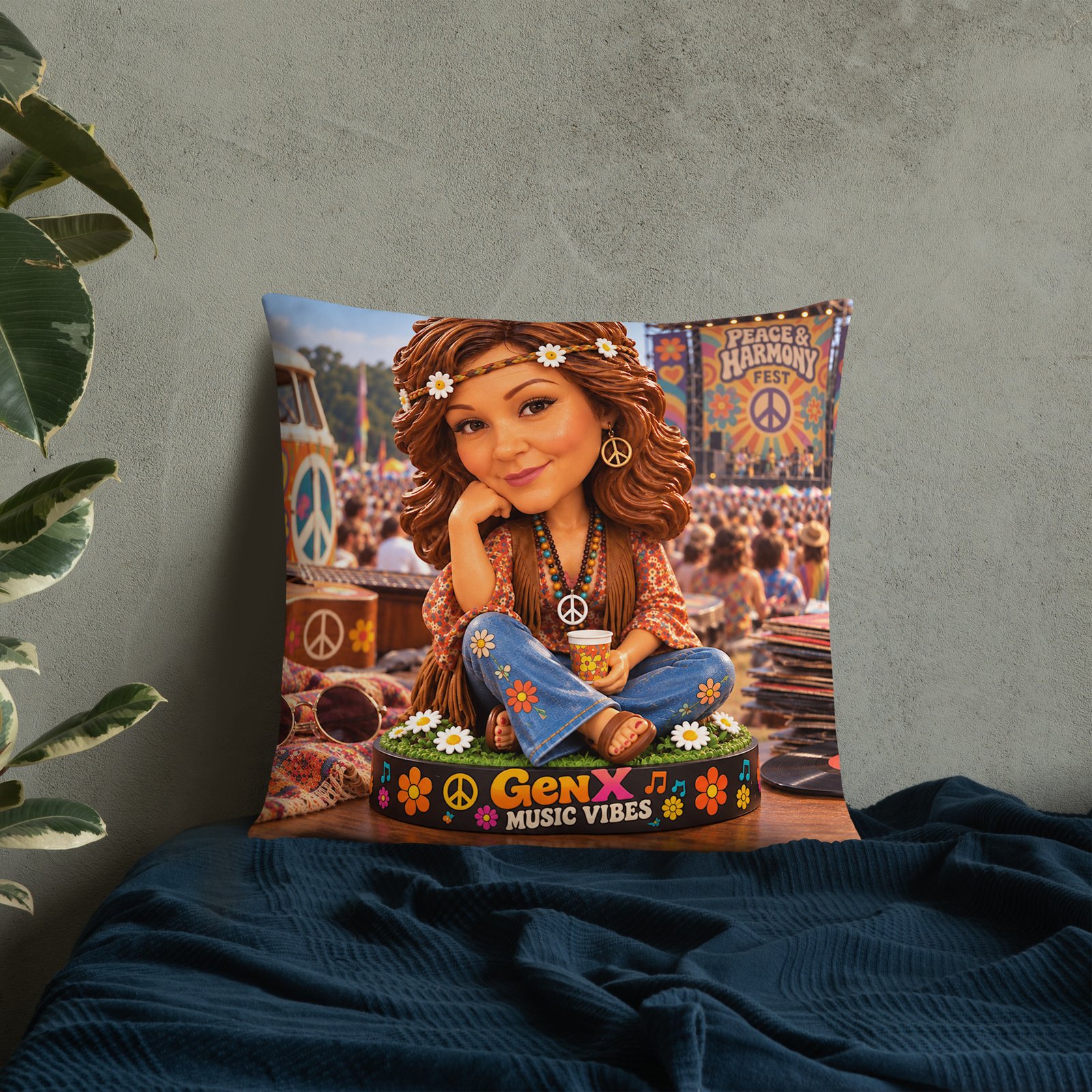 Gen X Music Vibes – Peace & Harmony Festival Limited Edition Bobblehead Pillow / RockAteeWear - Image 31