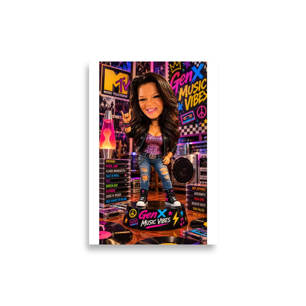 GenX Music Vibes – 90s Rocker Girl Bobblehead Poster | RockATeeWear - Image 3
