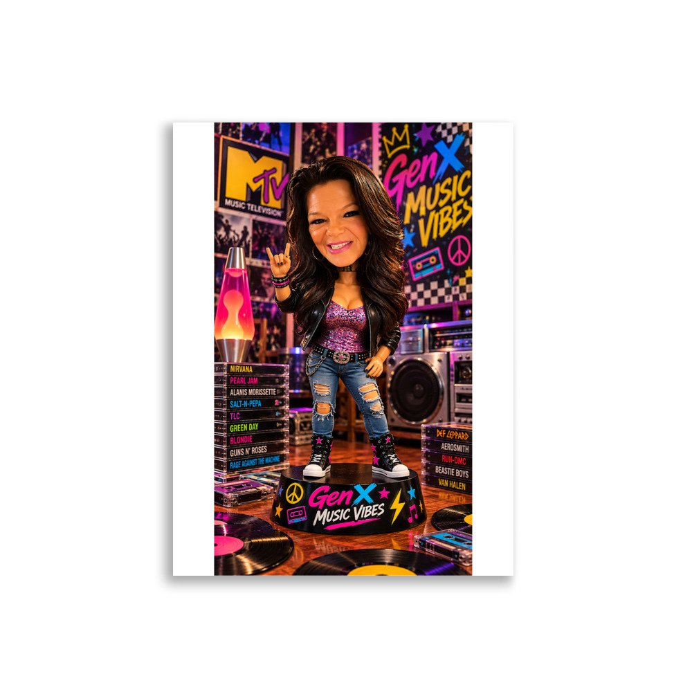 GenX Music Vibes – 90s Rocker Girl Bobblehead Poster | RockATeeWear