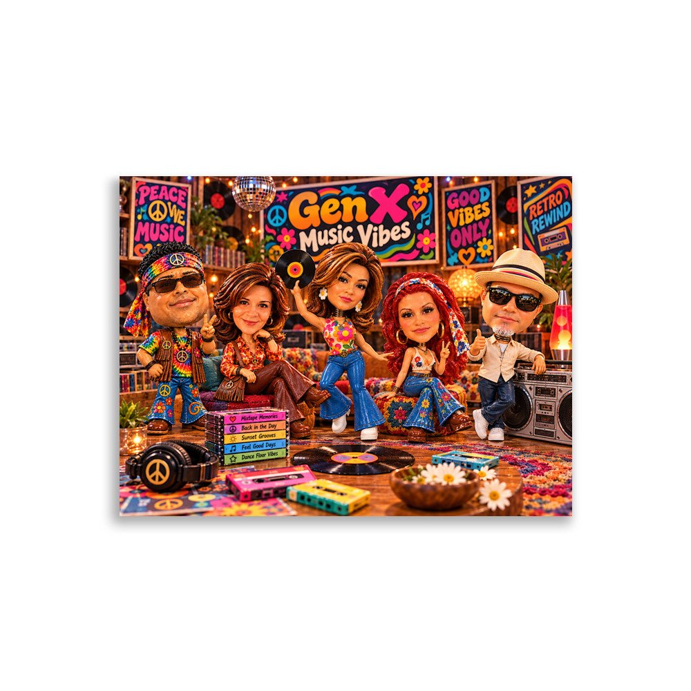 Gen X Music Vibes – The Retro Crew Limited Edition Bobblehead Poster / RockAteeWear - Image 2