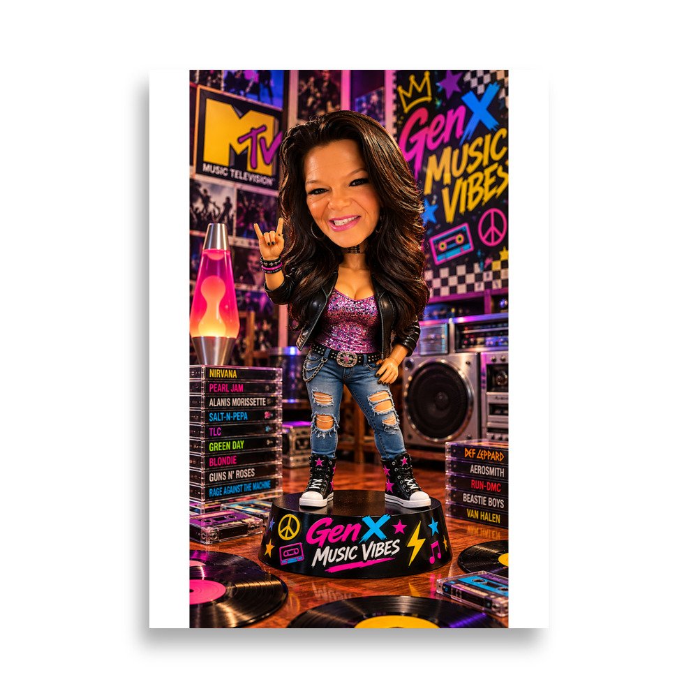 GenX Music Vibes – 90s Rocker Girl Bobblehead Poster | RockATeeWear - Image 2
