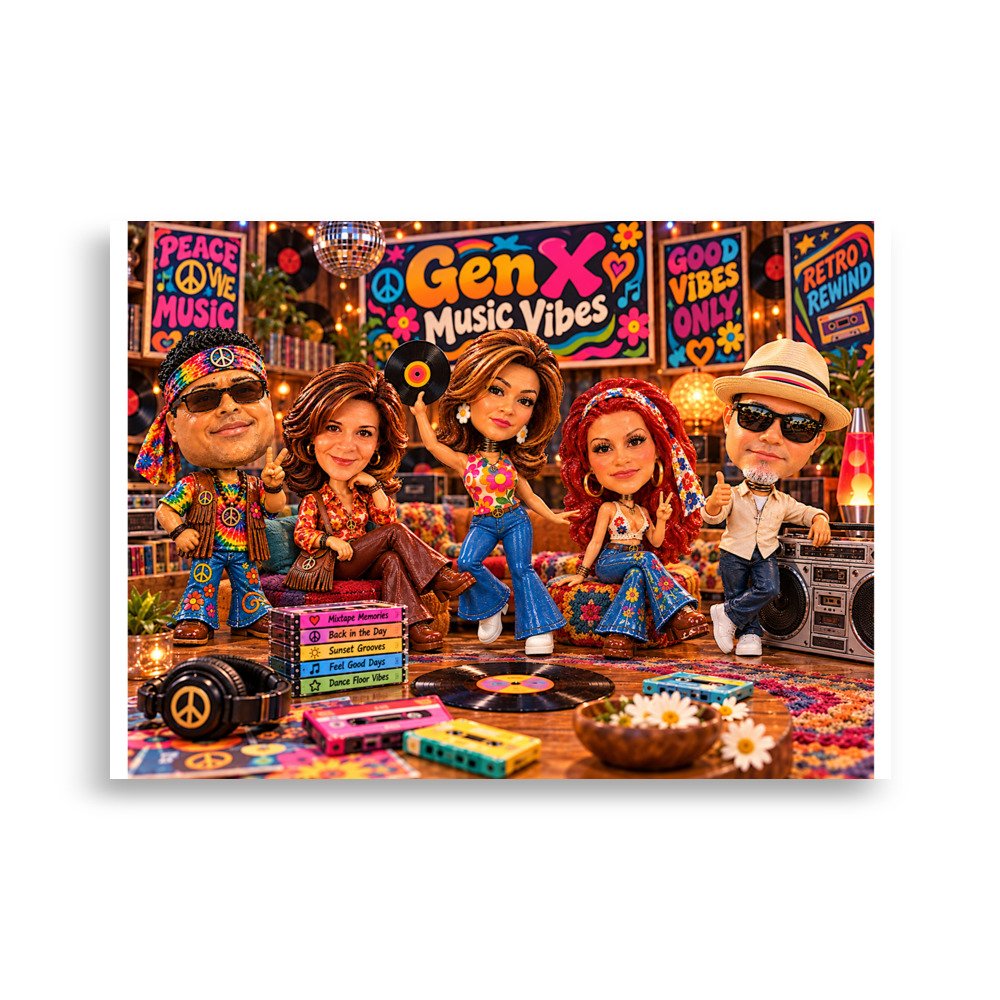 Gen X Music Vibes – The Retro Crew Limited Edition Bobblehead Poster / RockAteeWear