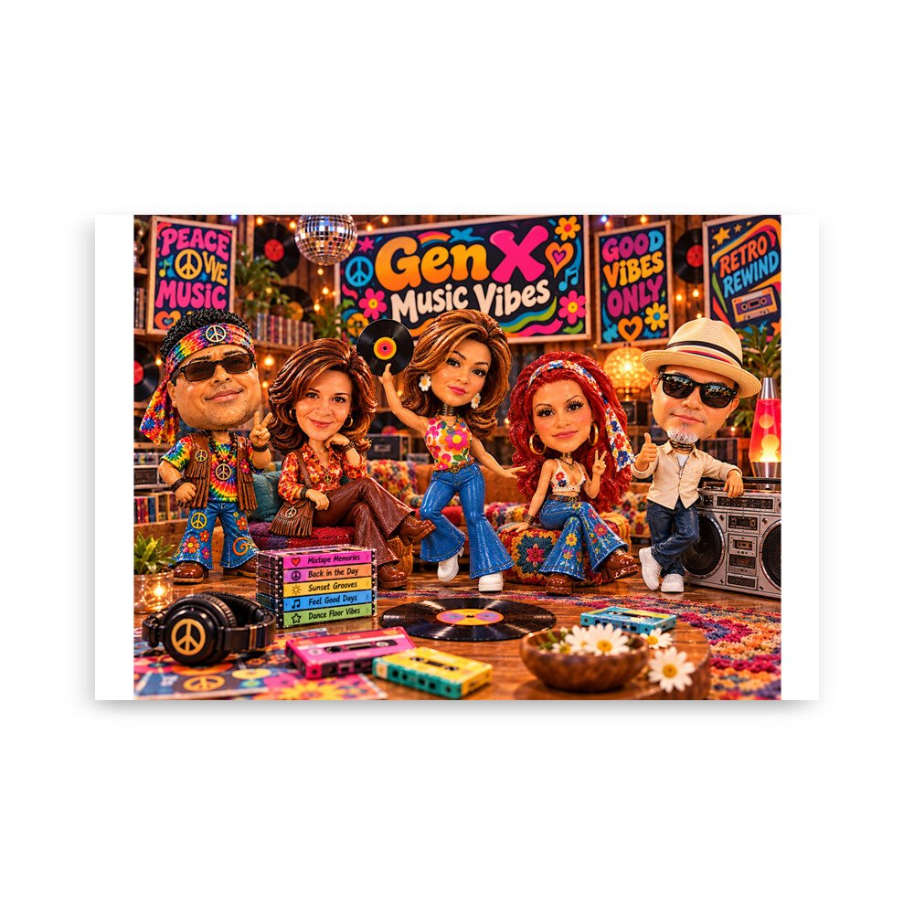 Gen X Music Vibes – The Retro Crew Limited Edition Bobblehead Poster / RockAteeWear - Image 3