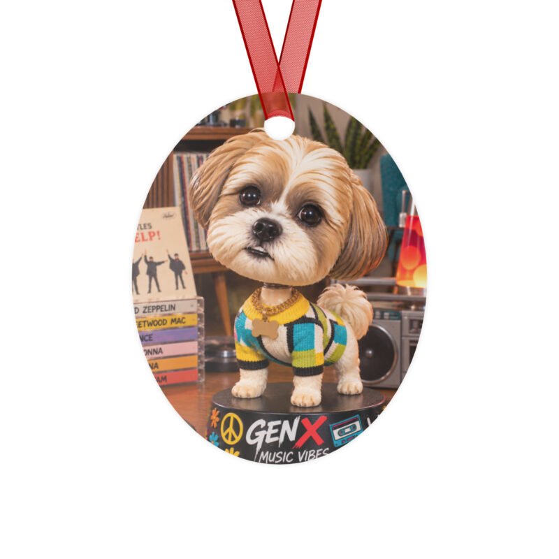 GenX Music Vibes – 70s Flower Power Pup Metal Ornament | RockATeeWear