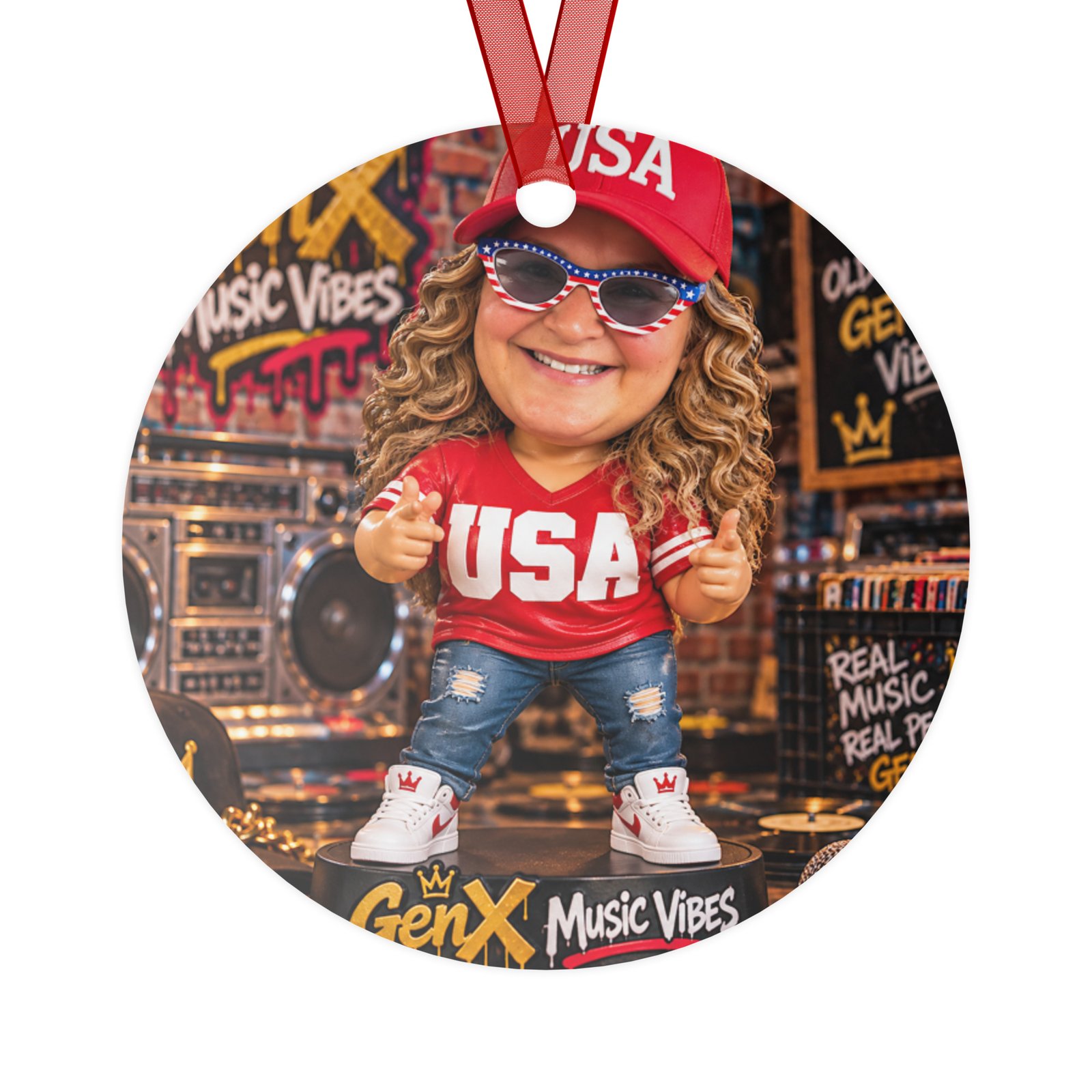GenX Music Vibes – All-American Girl Metal Ornament | RockATeeWear - Image 3