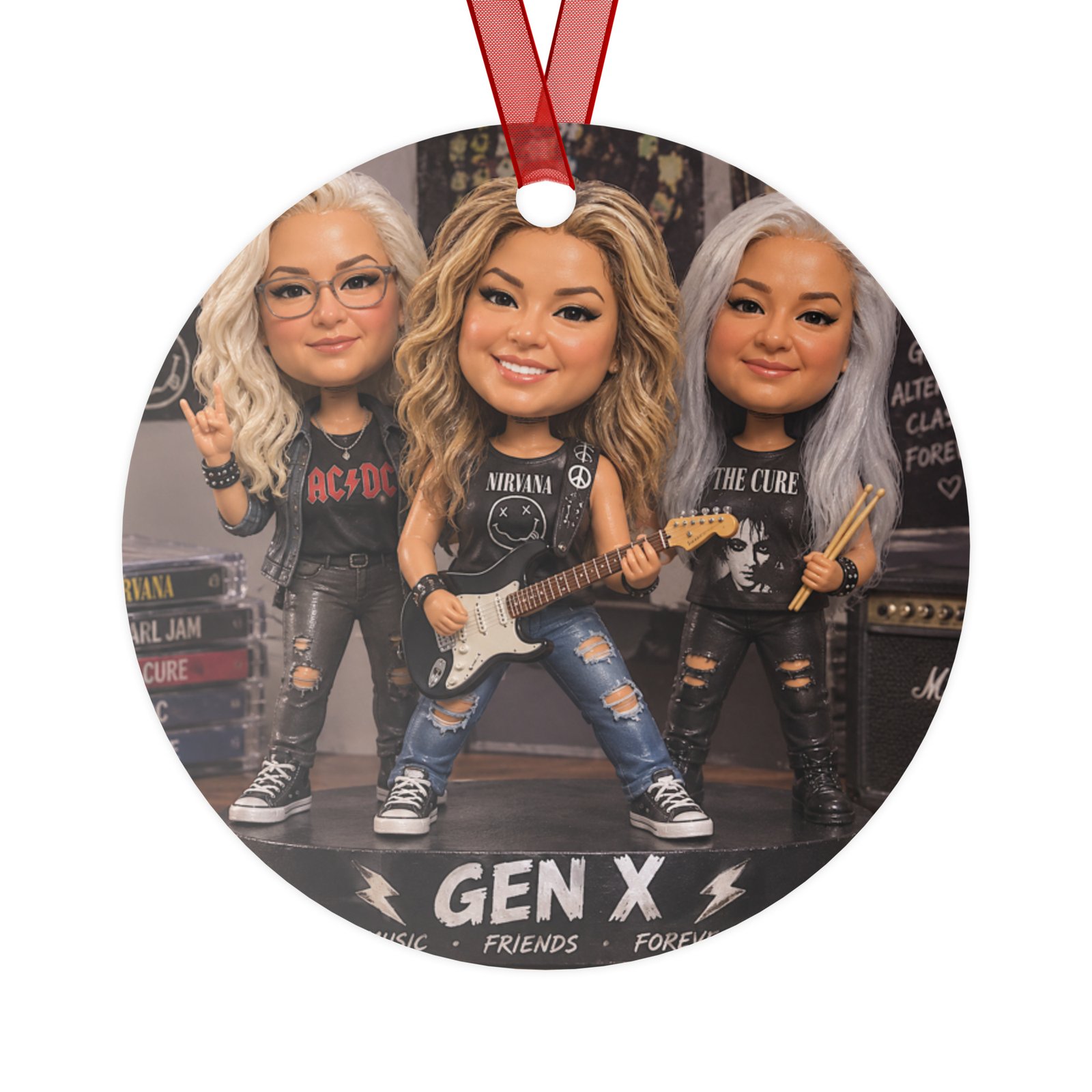 Gen X Friends – Rockin' Together Metal Ornament | RockATeeWear - Image 3