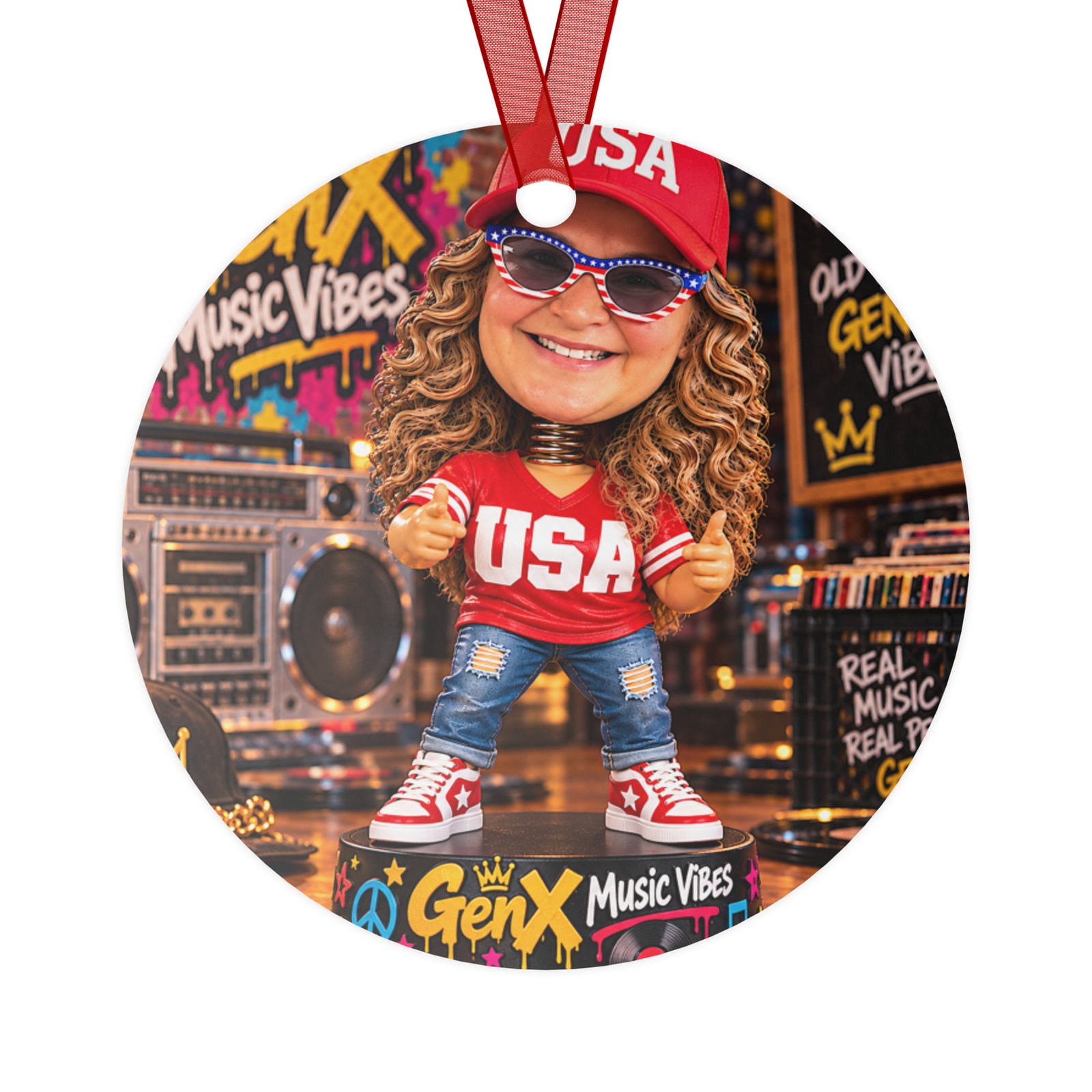 Gen X Music Vibes – USA Street Beat Limited Edition Bobblehead Christmas Ornament / RockAteeWear